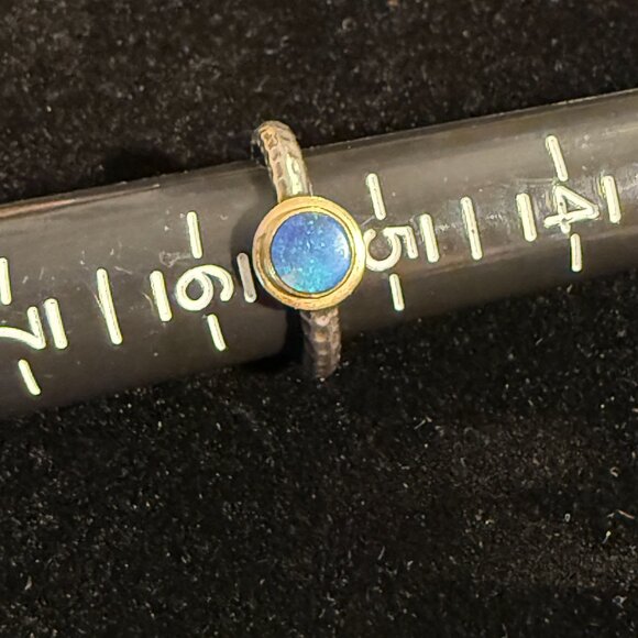 Inaya Sterling Silver 925 and 14K Gold Stack Ring Set w/ Opals & Tanzanite, 5.75 - Picture 12 of 14